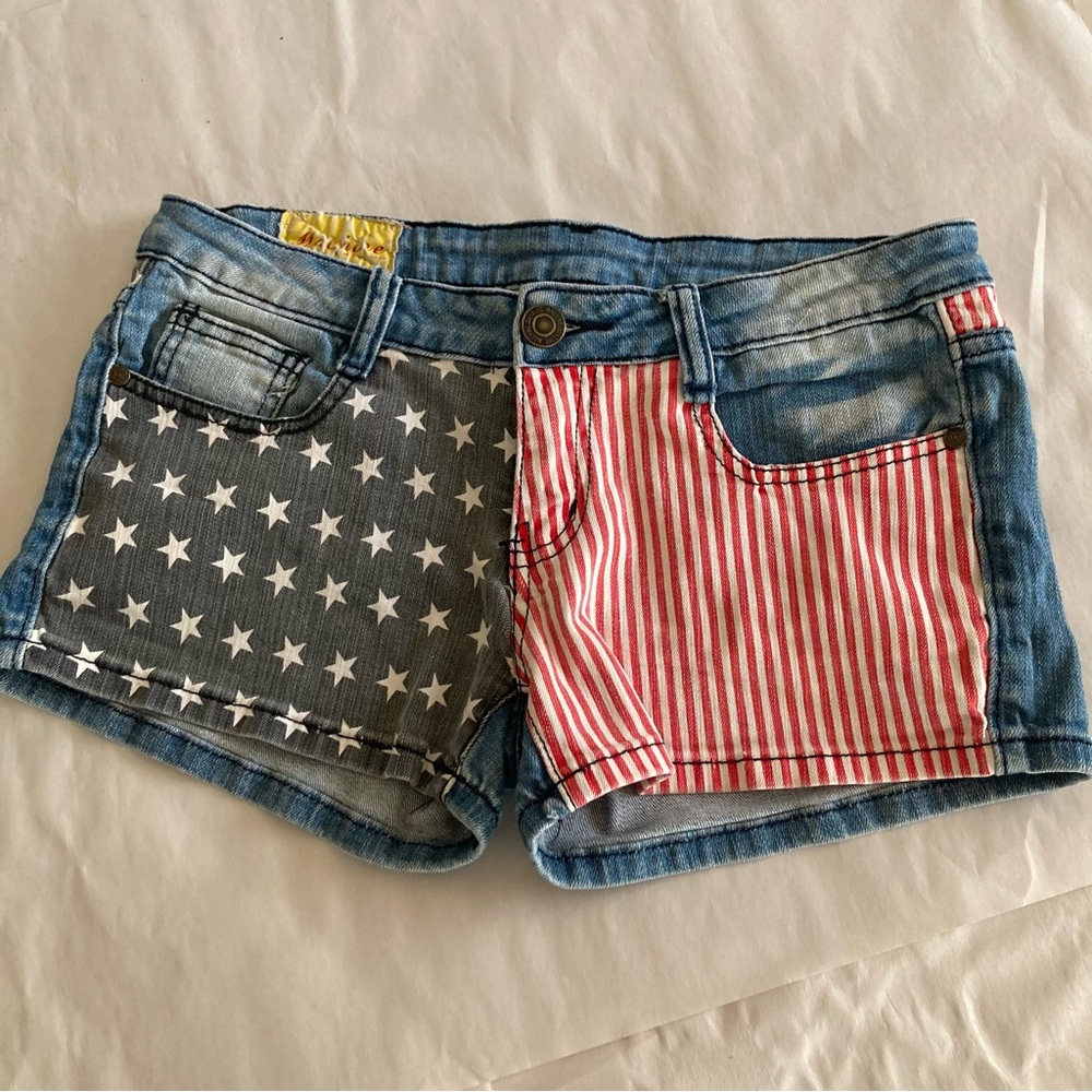 Machine Jeans Blue and Red Patriotic Jean Shorts Size M/28